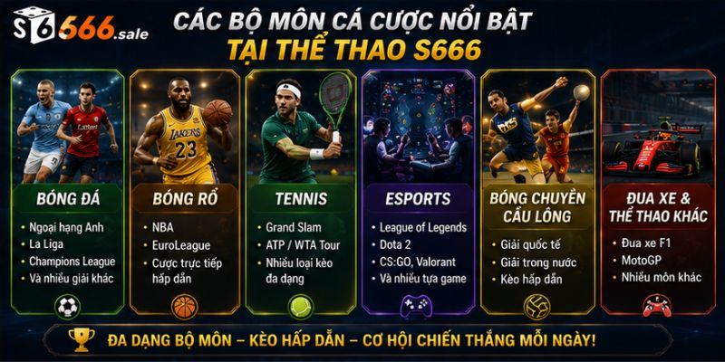 Thể Thao S666 – Sân Chơi Cá Cược Trực Tuyến Hấp Dẫn Cho BET Thủ Các bộ môn cá cược nổi bật tại thể thao S666